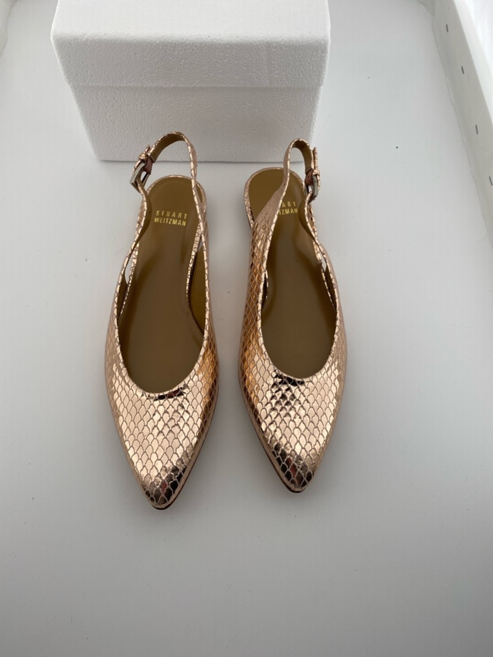 Stuart Weitzman Metallic Rose Gold Pointed Slingback Flats - Picture 3 of 4